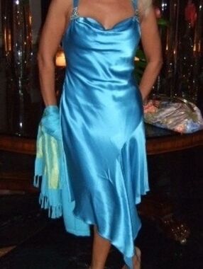 Satin Aqua Blue Halter Slip Dress